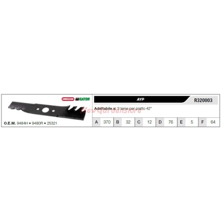 Lama AYP per trattorino tagliaerba rasaerba tosaerba 3 lame piatto 42" R320003 | NewgardenParts.com