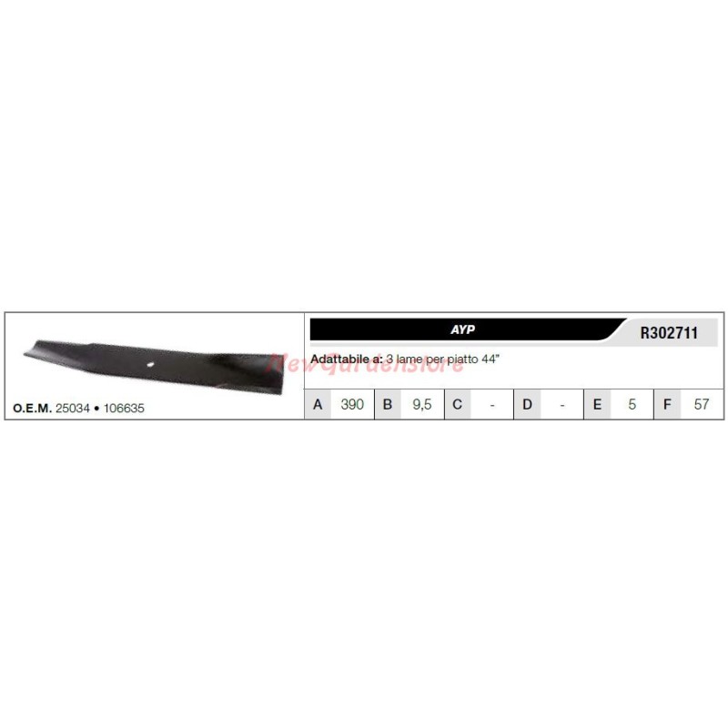 Lama AYP per trattorino tagliaerba rasaerba tosaerba 3 lame piatto 44" R302711