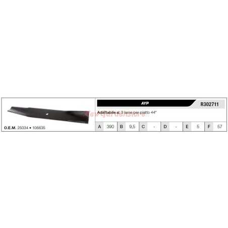 Cuchilla AYP para tractor cortacésped 3 cuchillas planas 44" R302711 | NewgardenParts.com