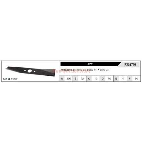Cuchilla AYP para tractor cortacésped 3 cuchillas planas 44" R302740 | NewgardenParts.com