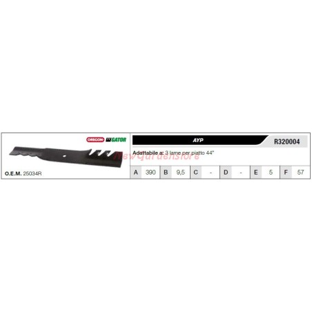 Lama AYP per trattorino tagliaerba rasaerba tosaerba 3 lame piatto 44" R320004 | NewgardenParts.com