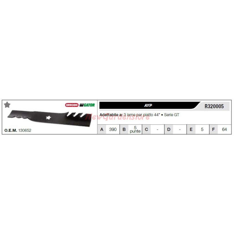 Lama AYP per trattorino tagliaerba rasaerba tosaerba 3 lame piatto 44" R320005