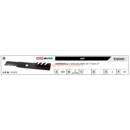 Lama AYP per trattorino tagliaerba rasaerba tosaerba 3 lame piatto 44" R320005 | NewgardenParts.com