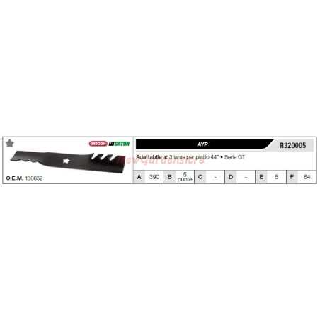 Lame AYP pour tracteur de pelouse tondeuse 3 lames plates 44" R320005 | NewgardenParts.com