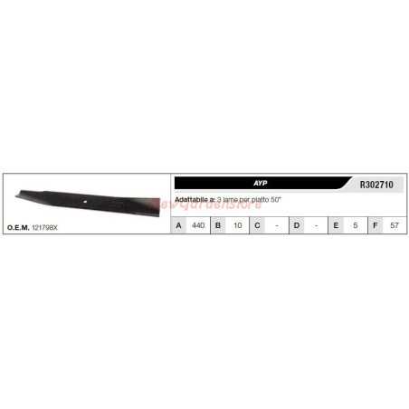 Cuchilla AYP para tractor cortacésped 3 cuchillas planas 50" R302710 | NewgardenParts.com