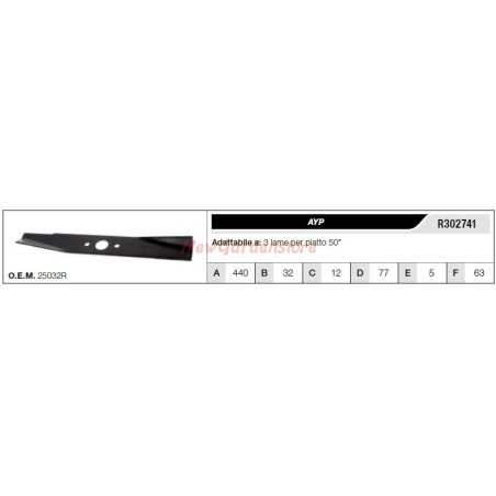 Cuchilla AYP para tractor cortacésped 3 cuchillas planas 50" R302741 | NewgardenParts.com