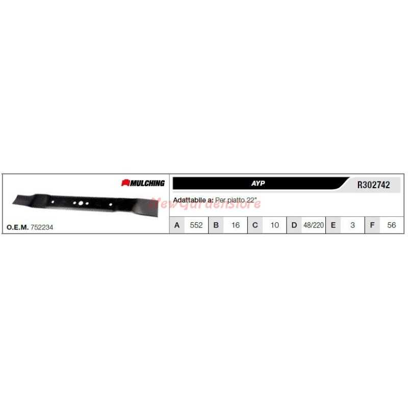 AYP Klinge für Rasentraktor Rasenmäher Mäher flach 22" R302742 752234