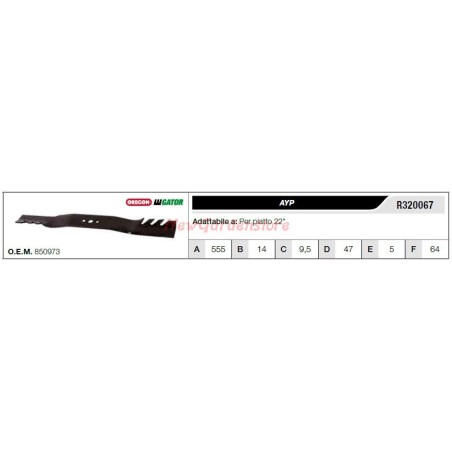 Lama AYP per trattorino tagliaerba rasaerba tosaerba piatto 22" R320067 | NewgardenParts.com