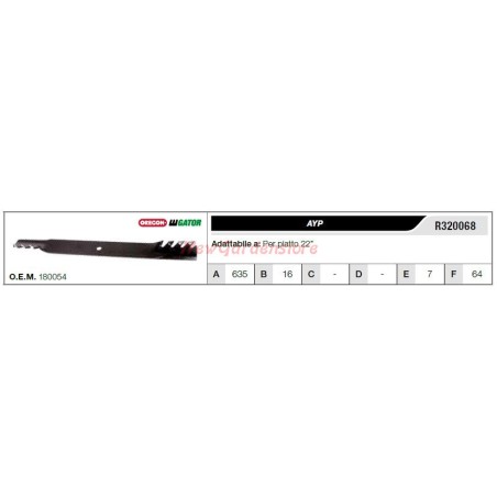 Lama AYP per trattorino tagliaerba rasaerba tosaerba piatto 22" R320068 | NewgardenParts.com