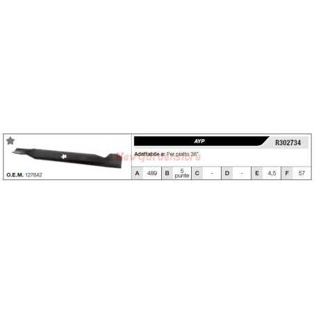 Cuchilla AYP para tractor cortacésped 38" plana R302734 | NewgardenParts.com
