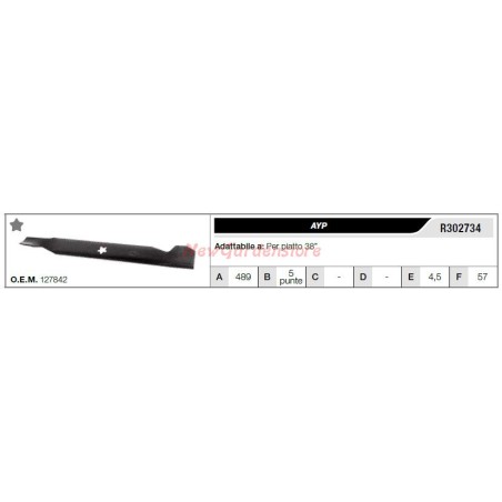 Lama AYP per trattorino tagliaerba rasaerba tosaerba piatto 38" R302734 | NewgardenParts.com