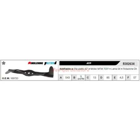 Cuchilla AYP para tractor cortacésped 42" plana R302634 | NewgardenParts.com