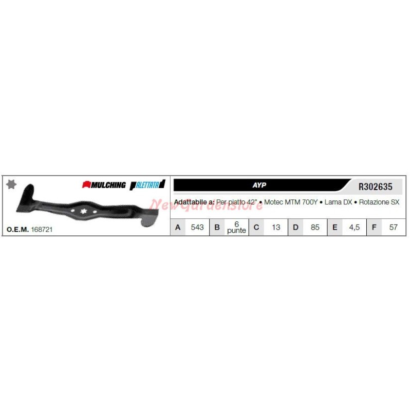 Lama AYP per trattorino tagliaerba rasaerba tosaerba piatto 42" R302635