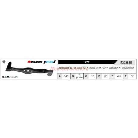 Cuchilla AYP para tractor cortacésped 42" plana R302635 | NewgardenParts.com