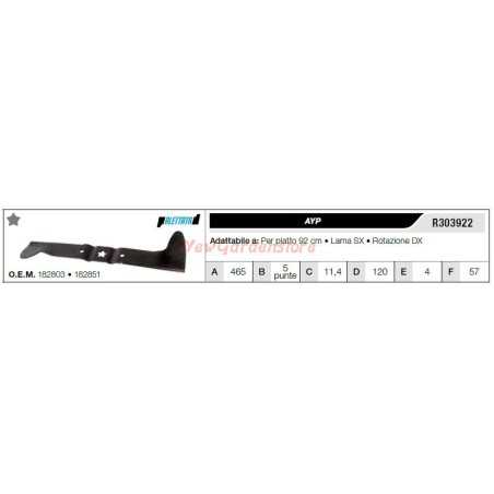 Cuchilla AYP para tractor cortacésped cuchilla 92cm R303922 | NewgardenParts.com