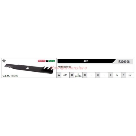 Lama AYP per trattorino tagliaerba rasaerba tosaerba R320008 | NewgardenParts.com