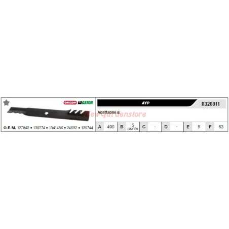 Cuchilla AYP para tractor cortacésped R320011 | NewgardenParts.com