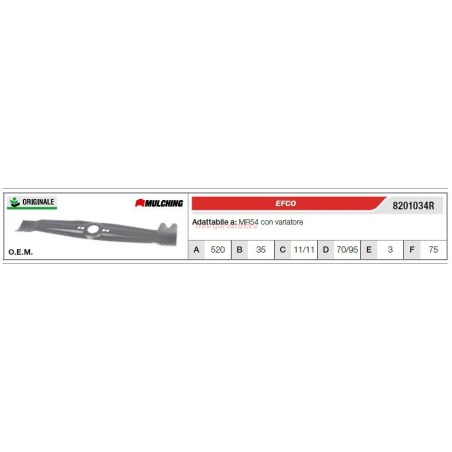 Lama EFCO tagliaerba rasaerba tosaerba MR54 con variatore 8201034R | NewgardenParts.com