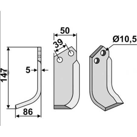 Left-hand tiller blade compatible 350-150 GOLDONI FRESA 21M13545/6