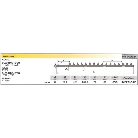 Lama inferiore ZENOAH tagliasiepe HT 2300 005584 | NewgardenParts.com