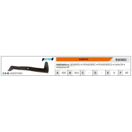 Lama KUBOTA trattorino tagliaerba rasaerba tosaerba GR1600EU R303953 | NewgardenParts.com