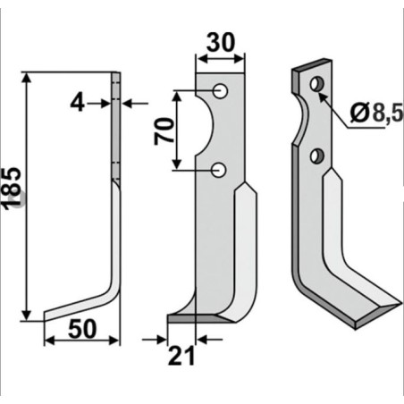 Lama motocoltivatore compatibile sinistra 185 mm 350-020 AGRIA 1250-254 97 25497