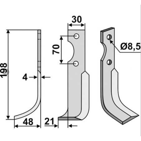 Rotary cultivator blade right-hand compatible 350-567 AGRIA 616112