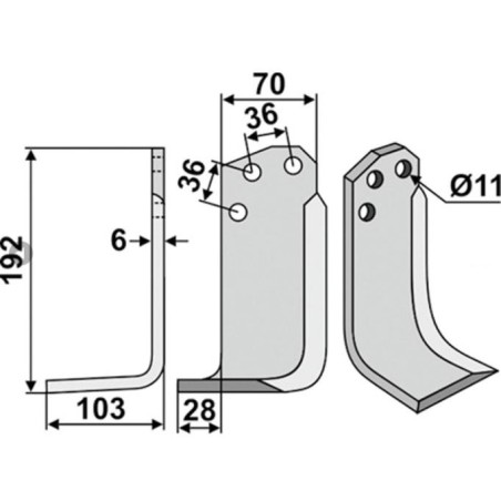 Lama motocoltivatore sinistra compatibile 350-015 AGRIA  192mm