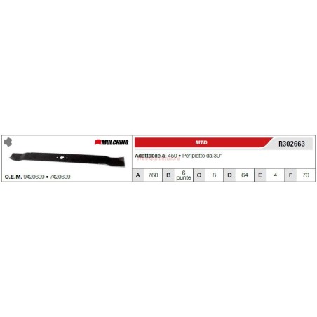 Lama MTD trattorino tagliaerba rasaerba tosaerba 450 piatto da 30" R302663 | NewgardenParts.com