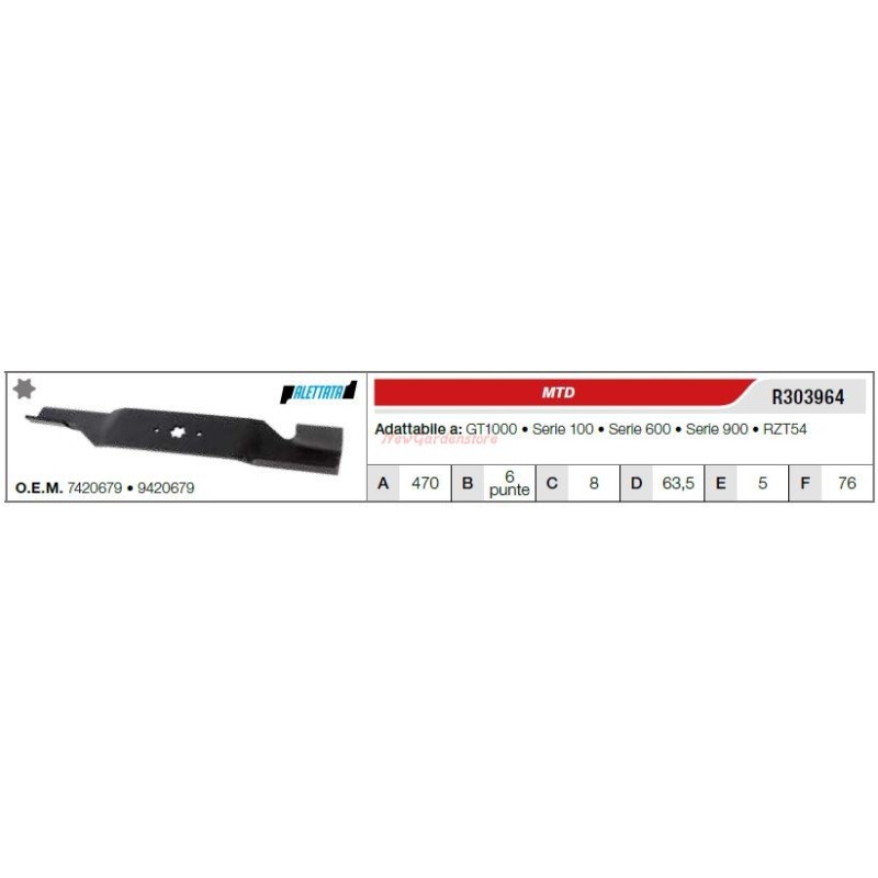 MTD lawn tractor lawn mower blade GT1000 SERIES 100 R303964