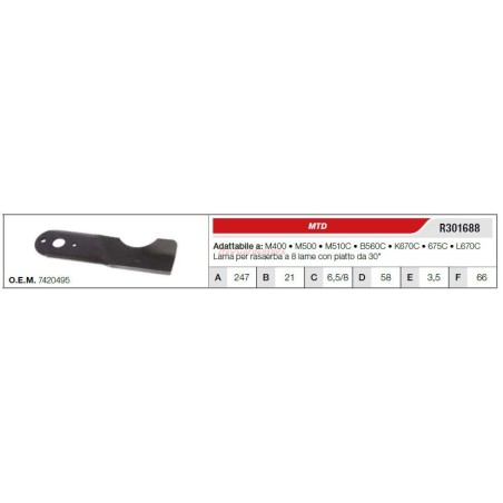 Lama MTD trattorino tagliaerba rasaerba tosaerba M400 500 510C R301688 742-0495 | NewgardenParts.com