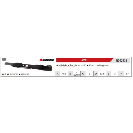 Lama MTD trattorino tagliaerba rasaerba tosaerba piatto da 18" R302631 | NewgardenParts.com