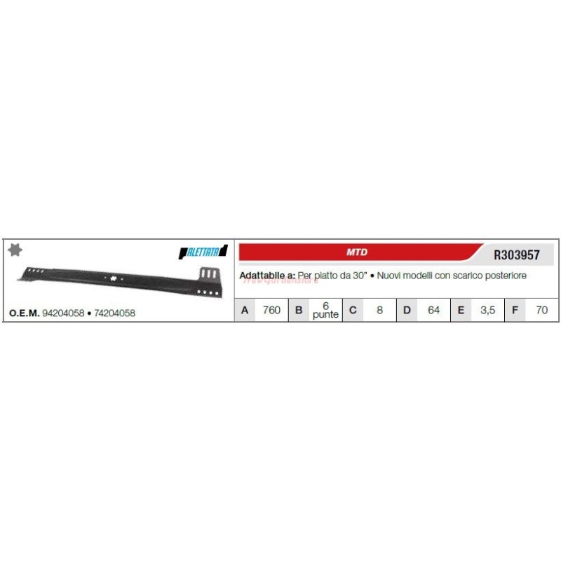 MTD lawn tractor mower blade 30" flat R303957