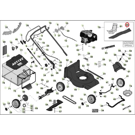 Lama mulching ORIGINALE ACTIVE rasaerba tagliaerba modelli 5000sb 050845 | NewgardenParts.com