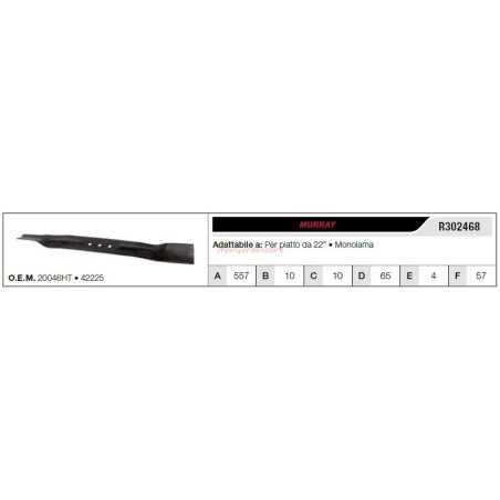 MURRAY Rasentraktor Mähklinge 22" Flachmäher R302468 | NewgardenParts.com