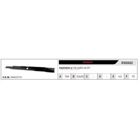MURRAY cuchilla para tractor de césped 30" segadora plana R302622 | NewgardenParts.com