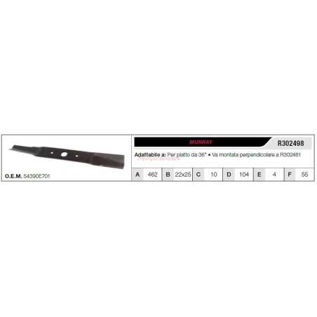 Cuchilla plana de 36" para tractores cortacésped MURRAY R302498 | NewgardenParts.com