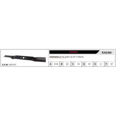 Cuchilla para cortadora de césped de tractor de césped MURRAY 40" plana R302480 | NewgardenParts.com