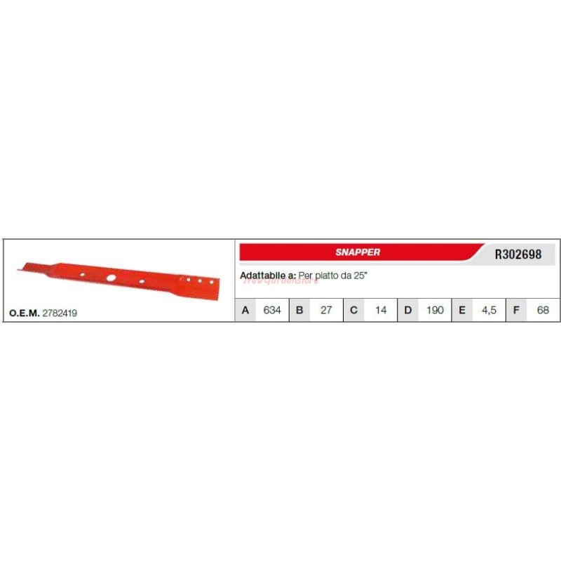 Lama SNAPPER trattorino tagliaerba rasaerba tosaerba piatto da 25" R302698