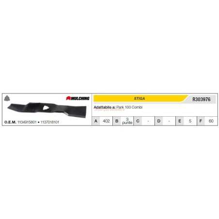 STIGA lawn tractor lawnmower mower park 100 combi blade R303976 | NewgardenParts.com