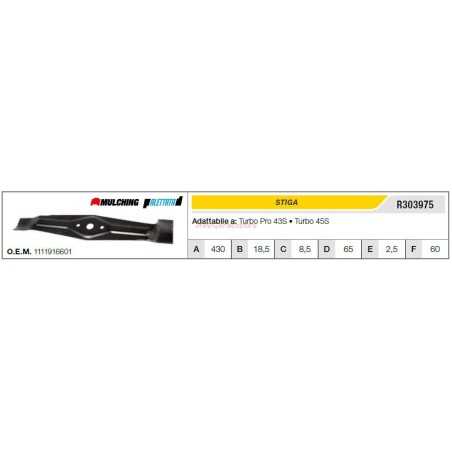 STIGA lawn tractor lawn mower turbo pro 43s blade R303975 | NewgardenParts.com