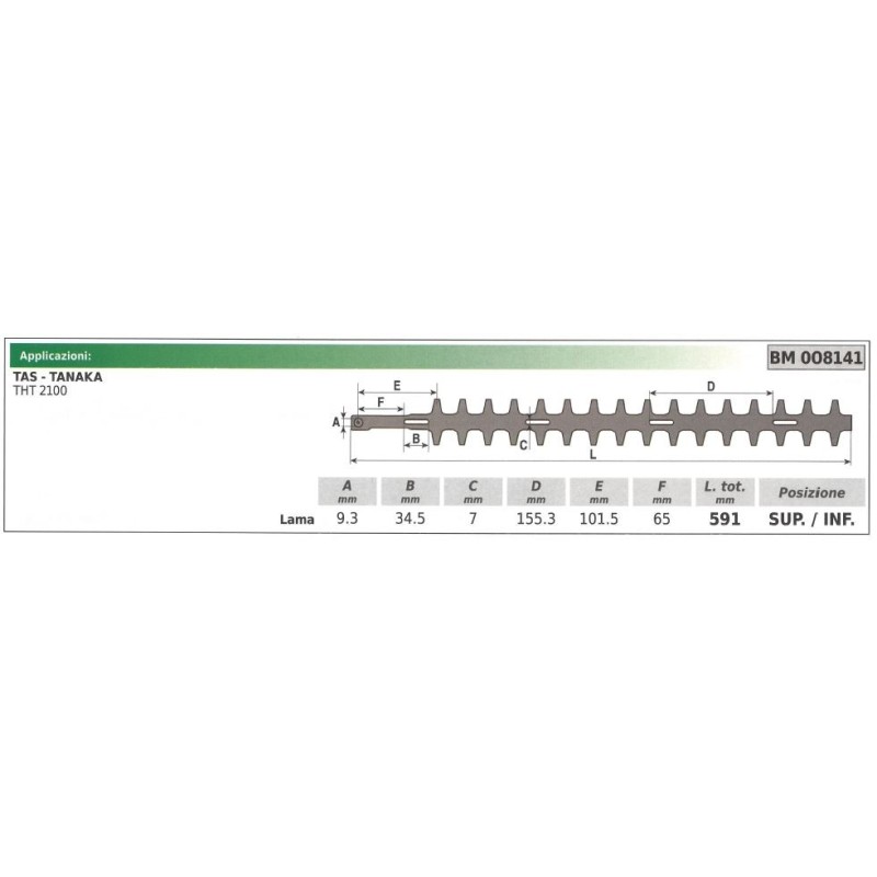 Lama superiore o inferiore TAS tagliasiepe THT2100 591 mm 008141