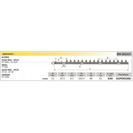 Lama superiore ZENOAH tagliasiepe HT 2300 002437 | NewgardenParts.com