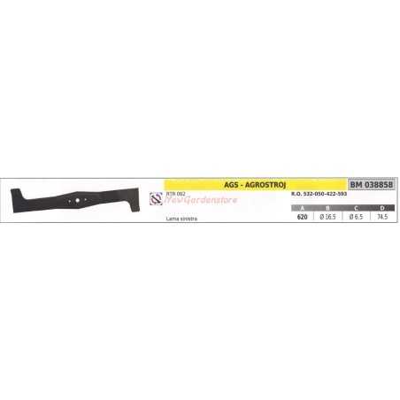 Cuchilla izquierda AGS para tractor cortacésped RTR062 038858 | NewgardenParts.com