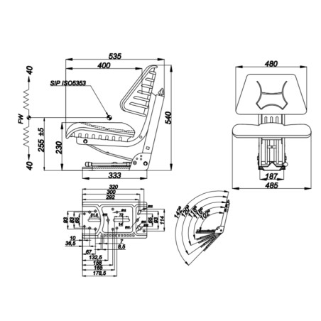 Sedile avvolgente standard con base inclinabile in pvc nero GRAMMER per trattore