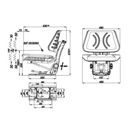 Asiento estándar de pvc negro para tractor agrícola