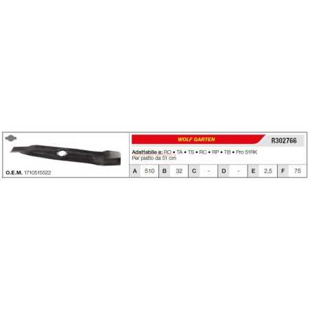 Lama WOLF GARTEN trattorino tagliaerba rasaerba tosaerba PAT PC R302766 | NewgardenParts.com