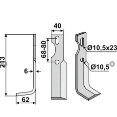 Hoja de azada para motoazada 350-675 350-674 UNIVERSAL lado derecho 213mm