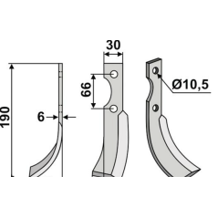 Lame de houe rotative réglable 350-111 BCS droite 190mm