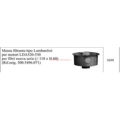 Filter masses type LOMBARDINI for LDA 520 530 motor cultivator 1039 | NewgardenParts.com